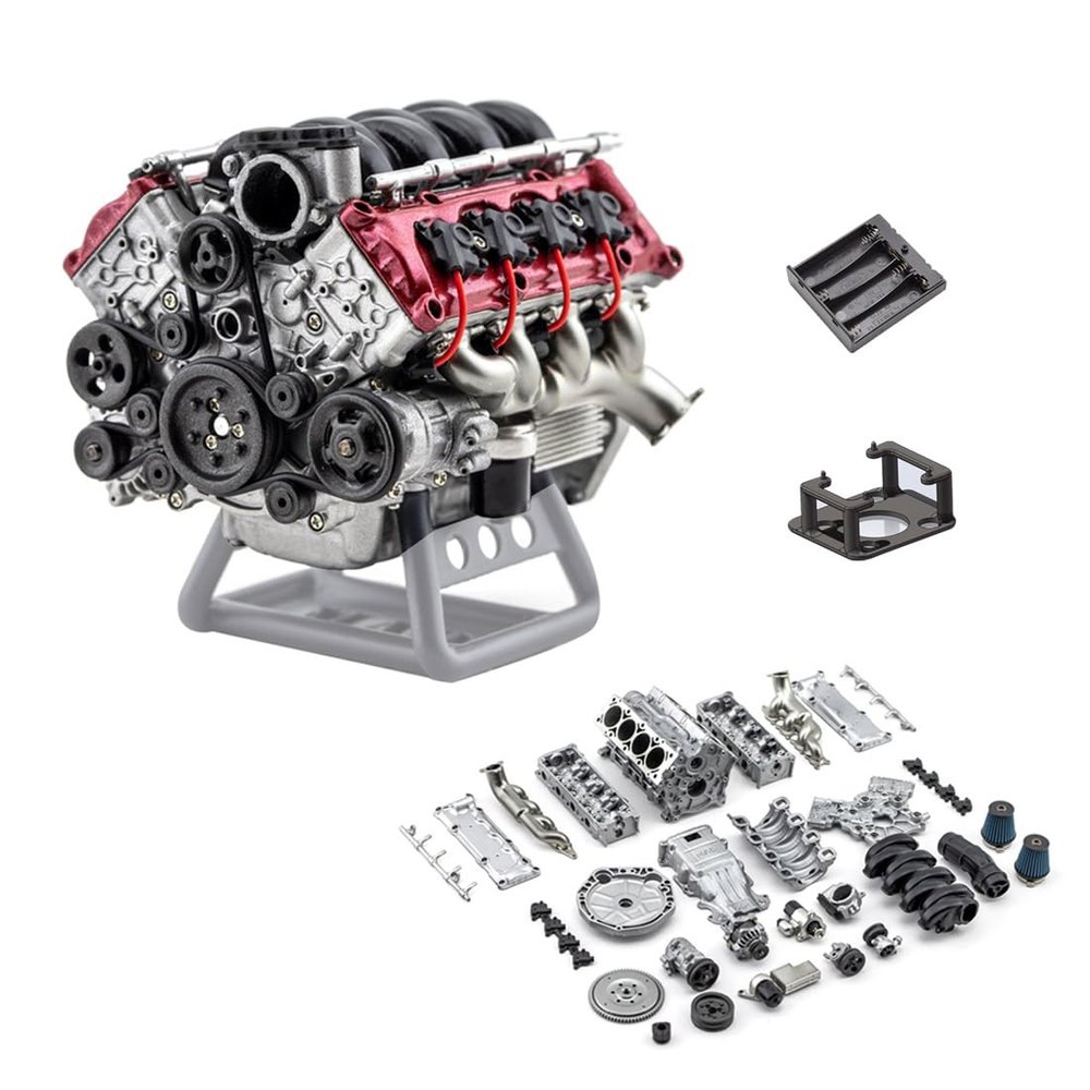KAROYD Realistic Internal Combustion Engine Model Kit, Dynamic V8 Engine Motor for SCX10 Capra VS4-10 Pro/Ultra Model Car