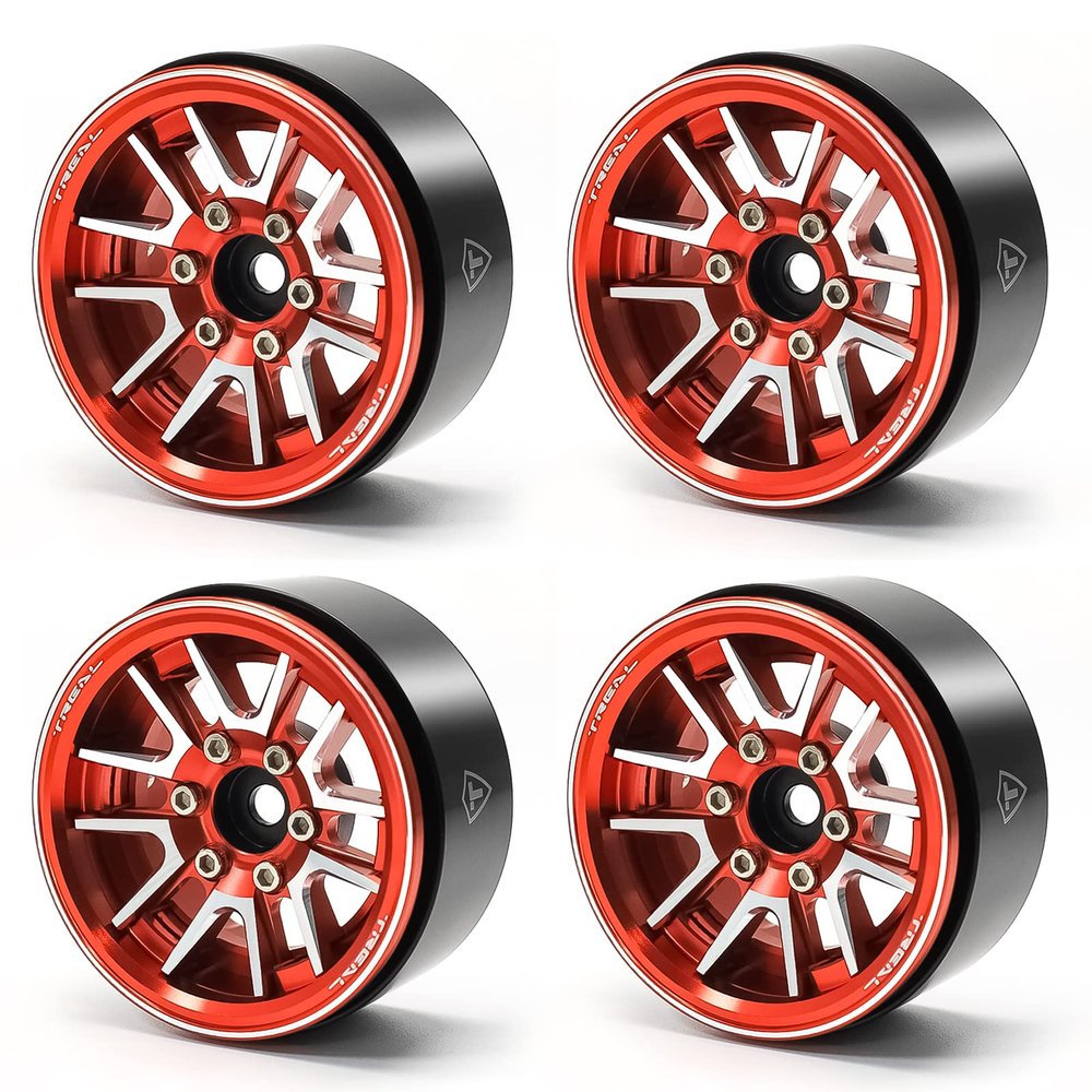 TREAL 1.9" Beadlock Wheel Rims (4pcs) for 1:10 RC Crawler Axial SCX10 III SCX10 II TRX-4 RC Car -Type L (Red)