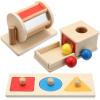 Sratte 3 Pcs Wooden Baby Toys Set, Object Permanence Box, Rainbow Drum, Colorful Multiple Shape Puzzles Toys, Preschool Toys Set for 6-12 Month Infant 1 2 3 Year Old Toddlers Babies view 1