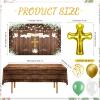 75 Pieces First Communion Decorations Included Backdrop Tablecloth Balloons Garland Cross Balloon Rustic Wood Grain Baptism Party Christening Decor Kit Holy God Bless Mi Bautizo Set for Boys Girls view 3