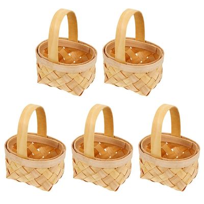 DOITOOL Mini Wooden Basket Small Wood Basket 3.14X2.55X1.96 Inch Tiny Wicker with Handle for Home Decor Candy Packaging Party Favors and Craft Storage