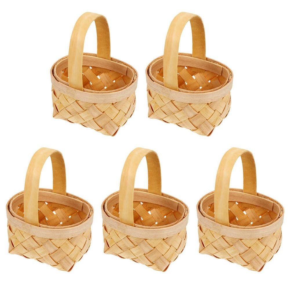 DOITOOL Mini Wooden Basket Small Wood Basket 3.14X2.55X1.96 Inch Tiny Wicker with Handle for Home Decor Candy Packaging Party Favors and Craft Storage