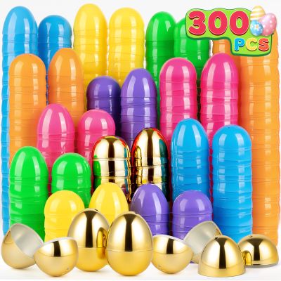 Duchong 300 Easter Eggs Bulk, 2.4Empty Plastic Eggs Include 12 Golden Eggs, Perfect for Eggs Hunt, Theme Party Favor Decoration, Basket Stuffers Fillers, and Classroom Prize Supplies