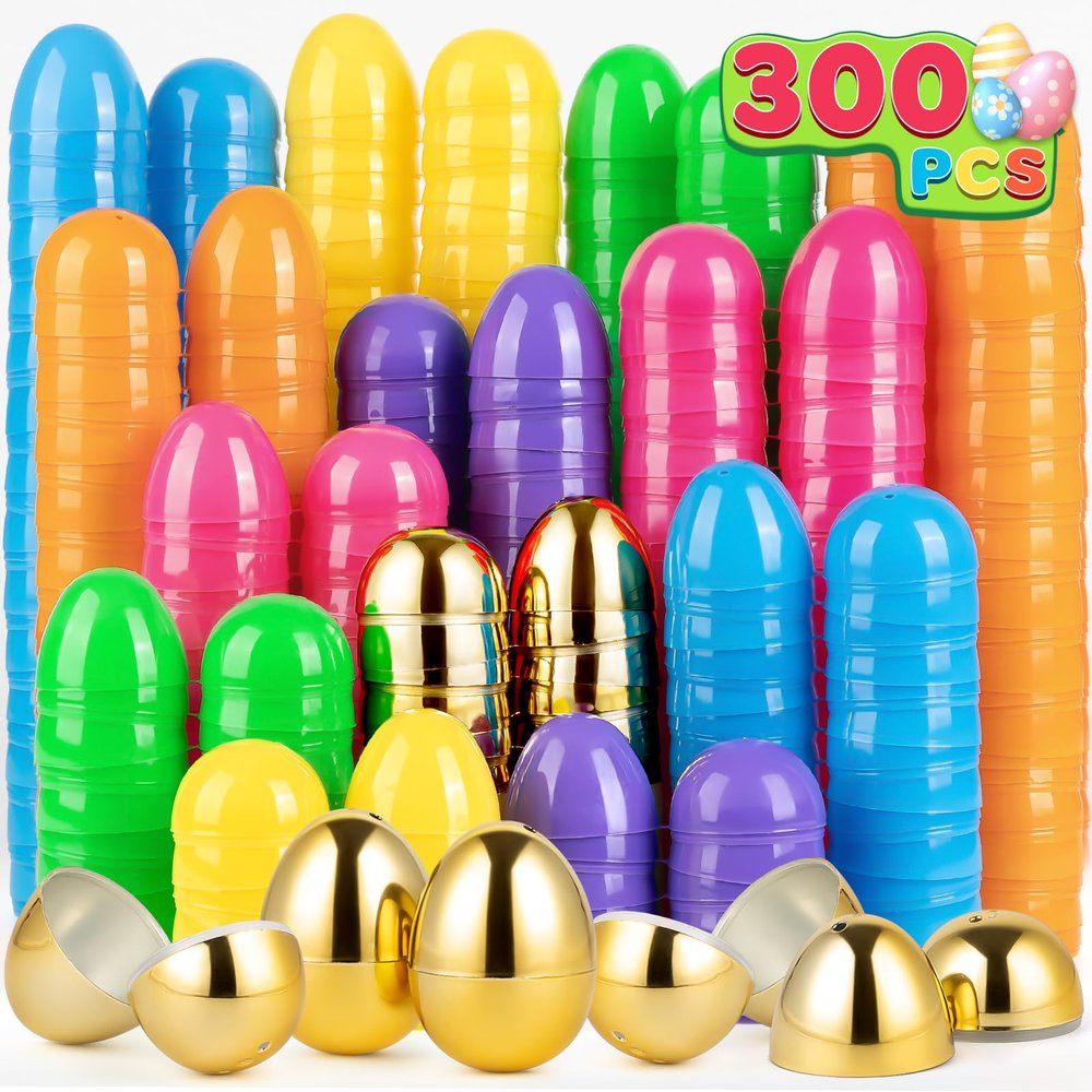 Duchong 300 Easter Eggs Bulk, 2.4Empty Plastic Eggs Include 12 Golden Eggs, Perfect for Eggs Hunt, Theme Party Favor Decoration, Basket Stuffers Fillers, and Classroom Prize Supplies