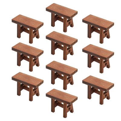 10pcs Kids 1:12 Miniature Dollhouse Foot Stool Simulation Retro Dollhouse Wooden Stool for Dollhouse Accessories