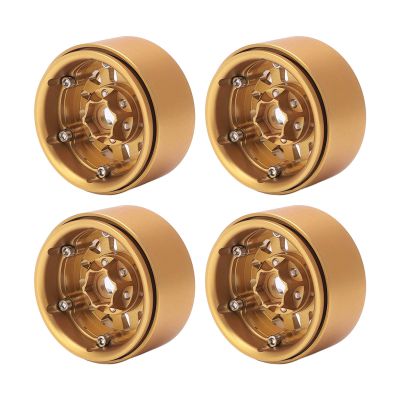 4 Pcs Beadlock Brass Wheel Hub,Brass Heavy 1.9Inch RC Beadlock Wheels for SCX10 90046 AXI03007 D90 D110 TF2