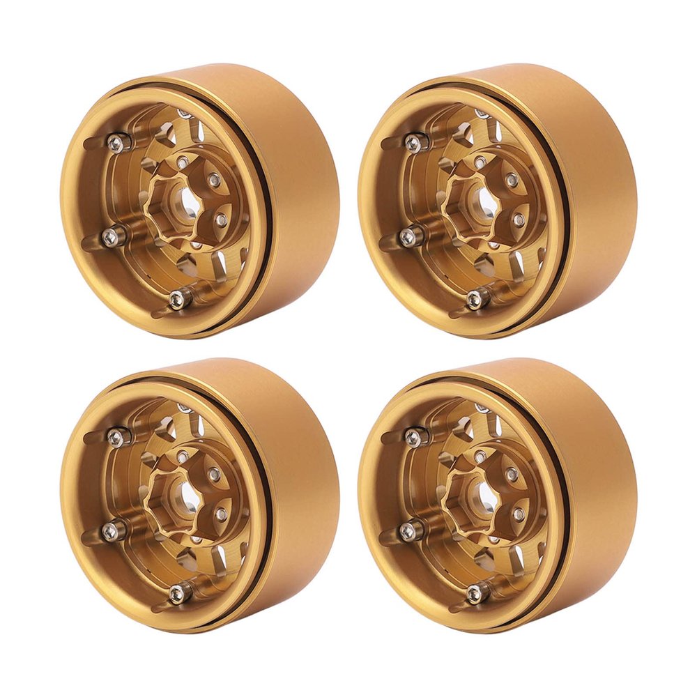 4 Pcs Beadlock Brass Wheel Hub,Brass Heavy 1.9Inch RC Beadlock Wheels for SCX10 90046 AXI03007 D90 D110 TF2