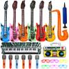 smilixin 22 Pack Inflatable Guitar,Blow Up Guitar,Inflatable Rock Star Toy Set,6 Inflatable Guitars,6 Microphones,6 Shutter Shading Glasses,1 Saxophone,1 Inflatable Piano,1 Inflatable Recorder view 1