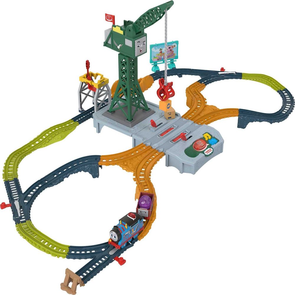 Thomas & Friends Motorized Toy Train Set, Talking Cranky Delivery with Track, Sounds & Phrases for Pretend Play Preschool Kids Ages 3+ Years (Amazon Exclusive)