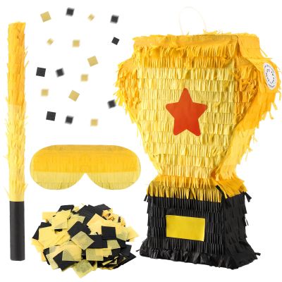 Libima Trophy Piata 16.5 x 11.8 x 3.4 Inches Football Piata with Blindfold and Bat Decoration for Boys Girls Adults Birthday Sport Team Event Parties Decorations