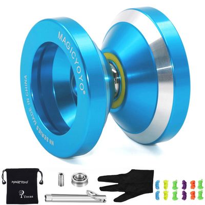 MAGICYOYO N8 Yoyo Professional Responsive & Unresponsive Yo-yo for Kids Teens Adults Toy, Beginners to Advanced Pocket Yoyos Metal with Unresponsive Bearing+12 Yo Yos Strings+ Bag+ Remover, Blue