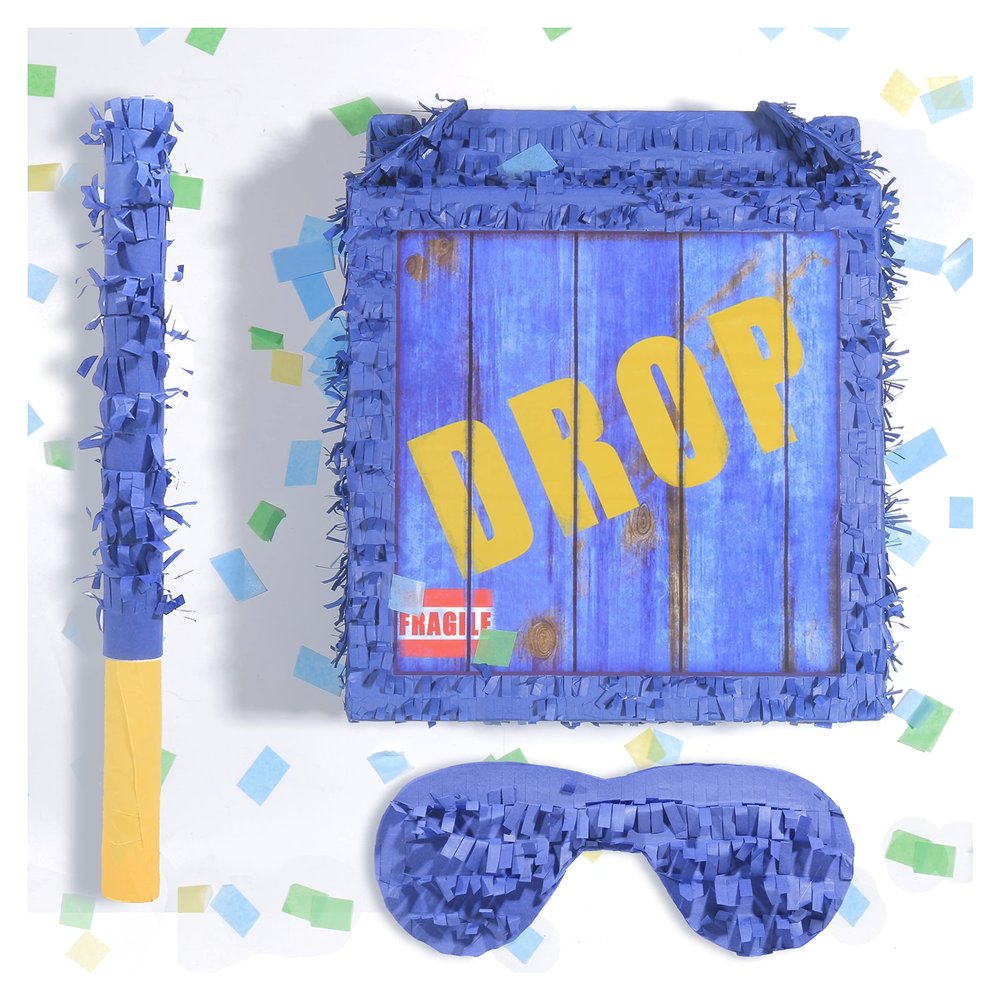 Tuoyi Drop Box Piatas Boombox, Hand Made Mexico Fiesta Piatas Boom Box for Birthday Parties, Carnival and Related Events, With Piatas Stick and Blindfold (DROP BOX)