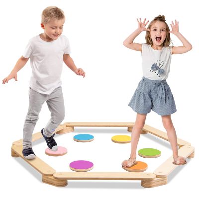 Costzon Montessori Wooden Balance Beam Step Stones, 12-pcs Kids Gymnastics Obstacle Course Balance Board Playset for Coordination, Motor Skills, Natural Development Toy Gift for Age 3+ Years