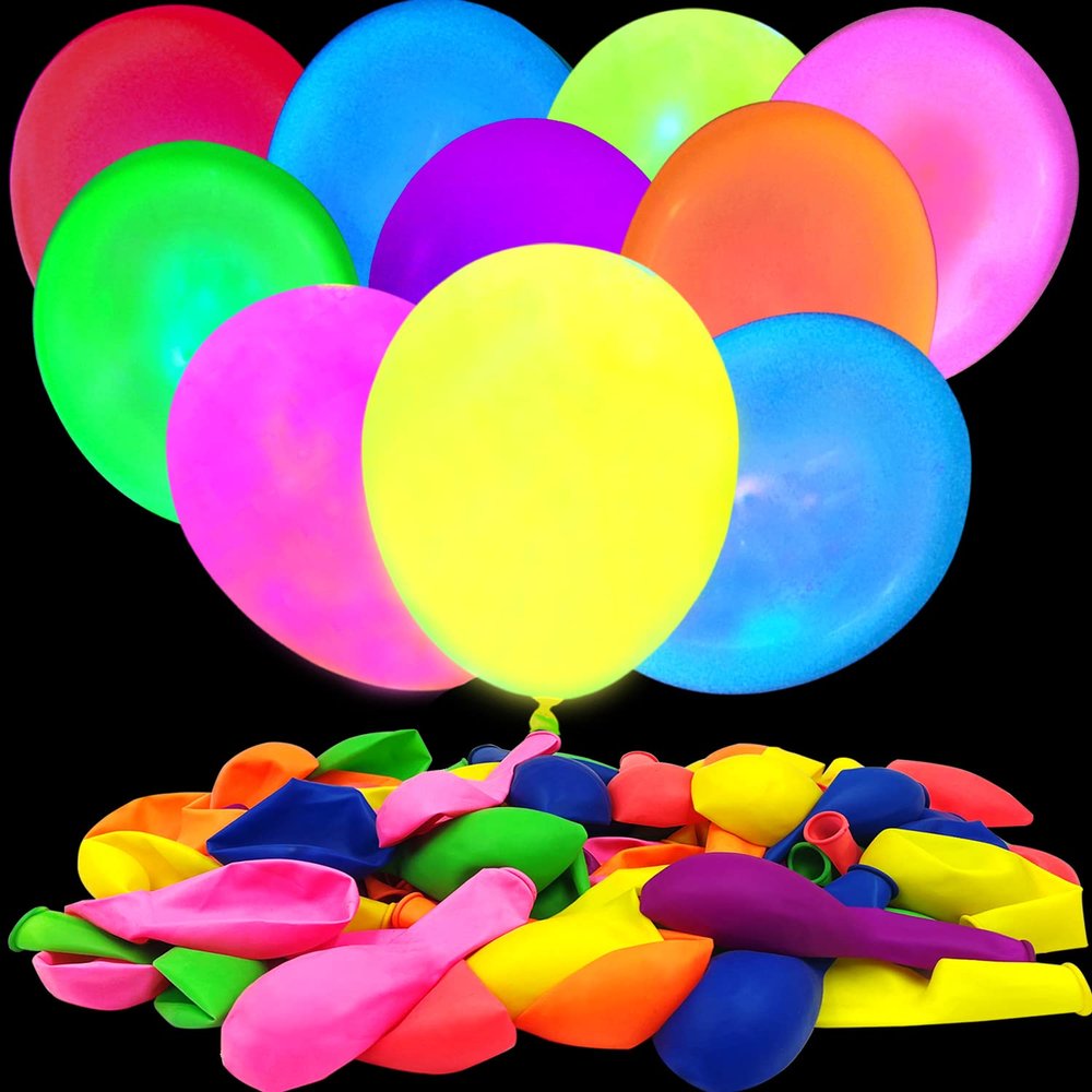 110 Pieces UV Neon Balloons Glow in the Dark Party Supplies Black Light for Glow Party Helium Fluorescent Latex Neon Balloons for Kids Birthday Party Decoration