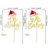 24 PCS Oh Baby Christmas Cupcake Toppers Glitter Santa Hat Christmas Oh Baby Cupcake Picks Baby Shower Cake Decorations for Merry Christmas Theme Baby Shower Kids Birthday Party Supplies Gold view 2
