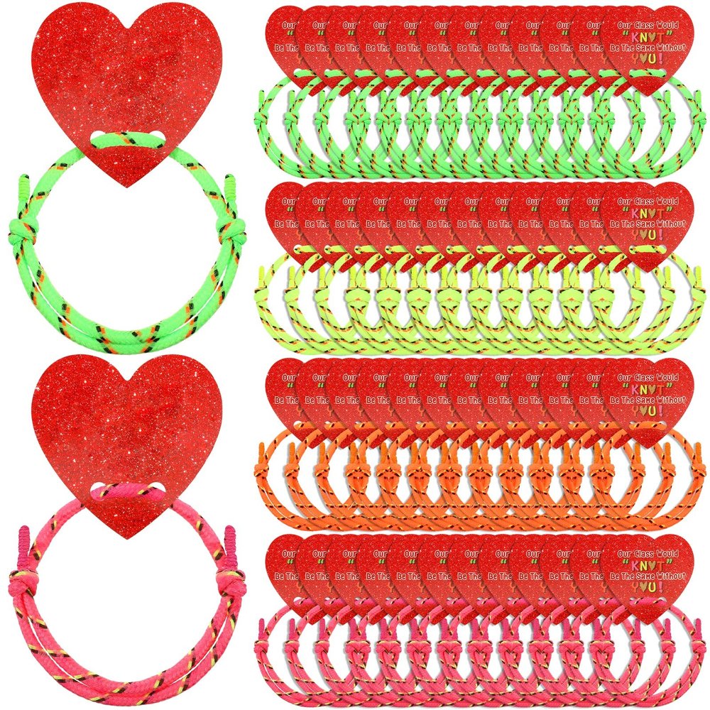 Batiyeer 48 Set / 96 Pcs Valentine Friendship Bracelets and Card Set Valentines from Teacher to Student Gift, Our Class Will Knot Be the Same Without You for Students School Classroom Party Favors