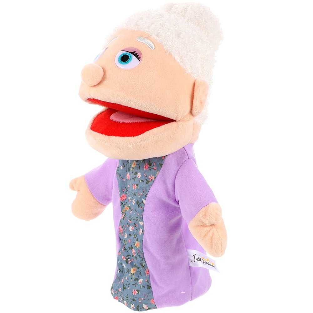 Grandmother Hand Puppet, Family Member Figure Puppets with Movable Mouth, Plush Hand Puppet Pretend Play Toys Storytelling Props Early Educational Toy for Girls Boys