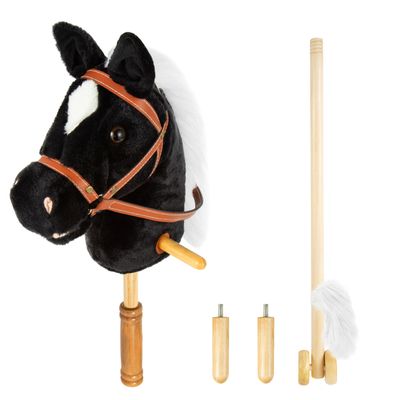 Morytale Stick Hobby Horse Riding Toy, Plush Horse for Toddlers Ages 3+, Ride On Toy Fun Pretend Play with Wooden Wheels and Real Pony Clip-Clop Sounds - Black, 39 Inches