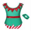 Aislor Kids Girls Santa Elf Costume Christmas Gymnastic Ballet Leotards Athletic Dance Unitard Bodysuit with Headband Green 4 Years view 2