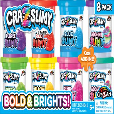 CRA-Z-Slimy Bold & Brite 8 Count, Stretchy & Colorful Premade Slime Collection, Ages 6 and Up