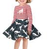 Allcute Teen Girls Twirly Long Sleeve A Line Dress Red Black Star Striped Cat Print Kids Loose Fit Cute Graphic School Dance Party Tunic Skater Dress Size 15-16 Princess Costumes view 2