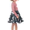 Allcute Teen Girls Twirly Long Sleeve A Line Dress Red Black Star Striped Cat Print Kids Loose Fit Cute Graphic School Dance Party Tunic Skater Dress Size 15-16 Princess Costumes view 3