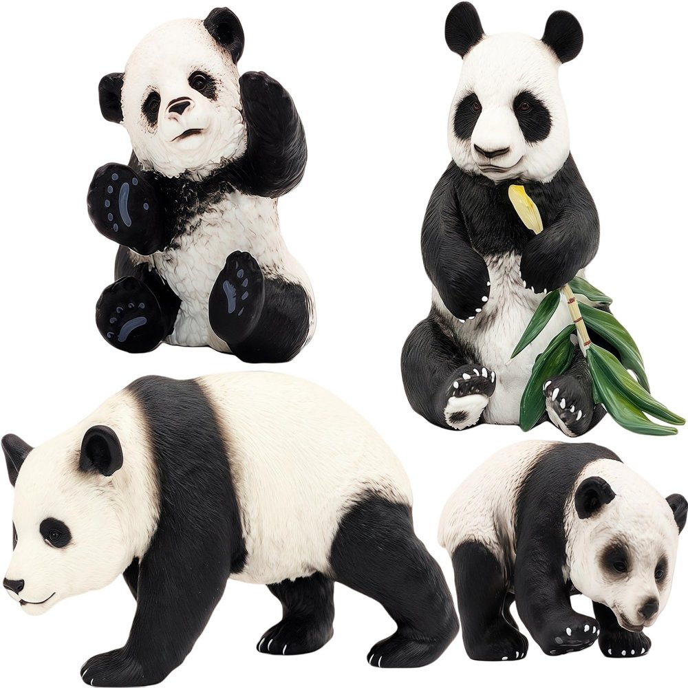Gemini&Genius Panda Animal Toys, Panda Figurines Toy Set for Kids, Zoo Toy Figures Family Set with Bamboo Baby Pandas, Birthday Cake Topper Party Decor (4Pcs)