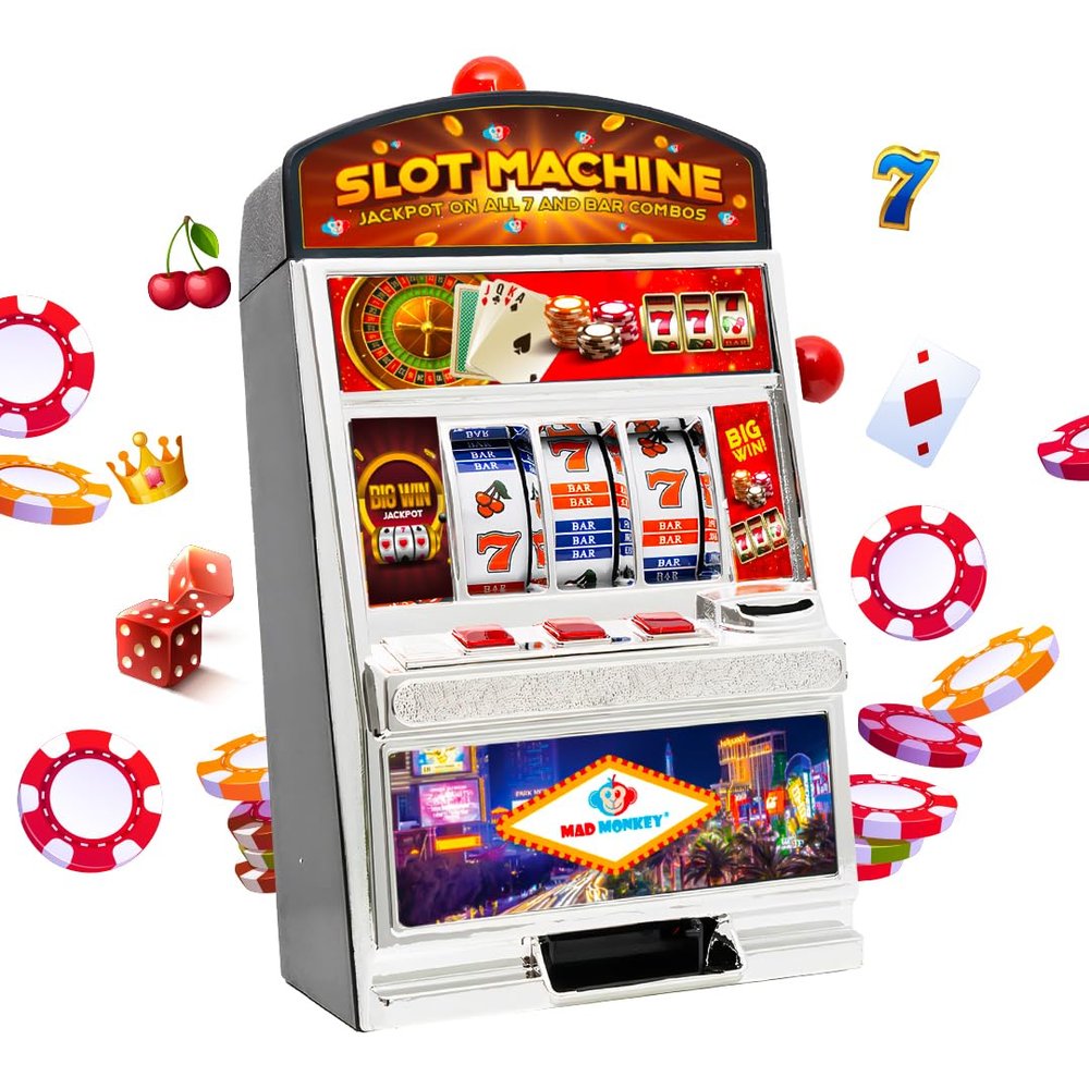 Slot Machine XL, Single Arm Bandit in Slot Machine Design with Light and Sound, ATM Machine with Lights, Coin Machine for Children and Adults, Casino Machine for Real Money