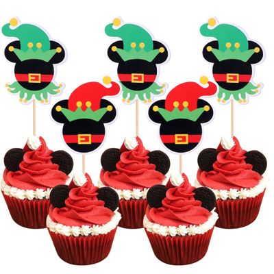 24 PCS Christmas Elf Cupcake Toppers Assembled Double Sided Boy or Girl Christmas Cupcake Picks for Merry Christmas Theme Gender Reveal Baby Shower Girls Birthday Party Cake Decorations Supplies