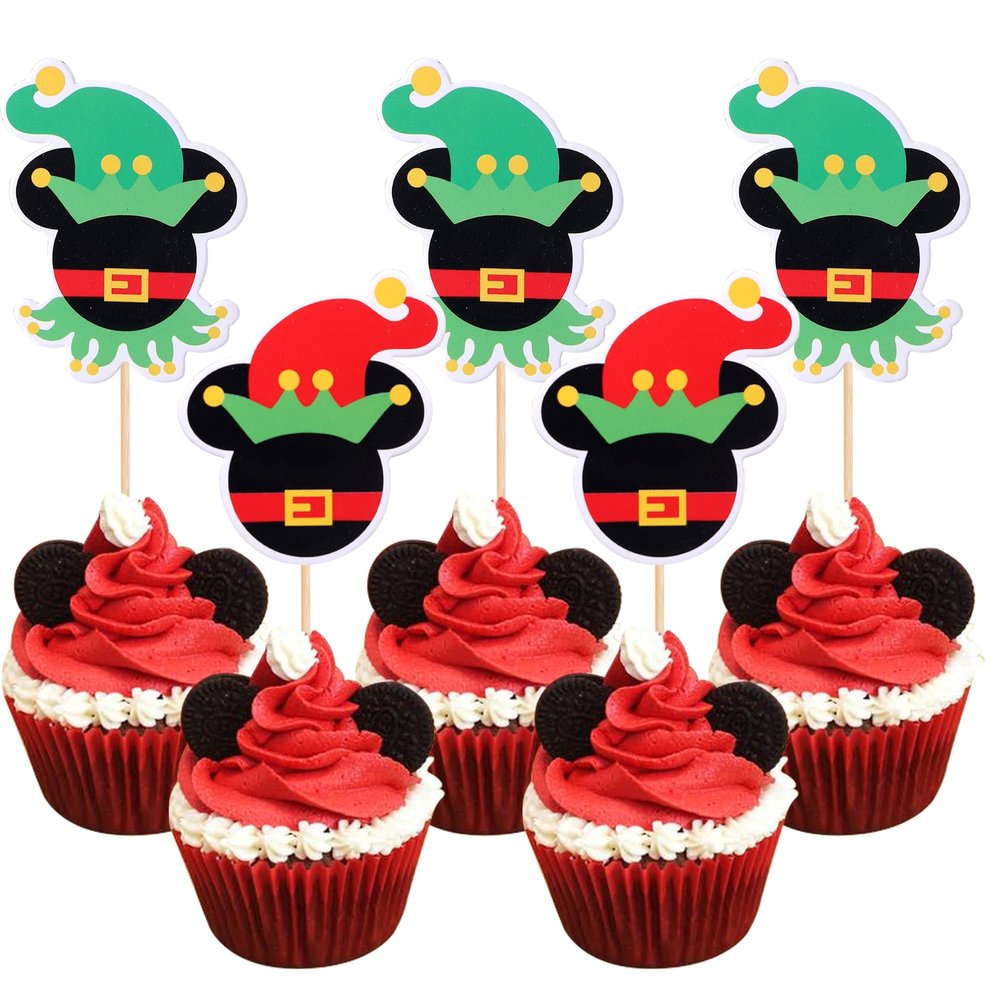 24 PCS Christmas Elf Cupcake Toppers Assembled Double Sided Boy or Girl Christmas Cupcake Picks for Merry Christmas Theme Gender Reveal Baby Shower Girls Birthday Party Cake Decorations Supplies
