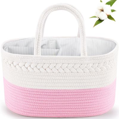 ABenkle Diaper Caddy Organizer, Boho Rustic Cotton Rope Nursery Baby Basket, Changing Table Organizer for Baby Diaper Storage and Baby Shower
