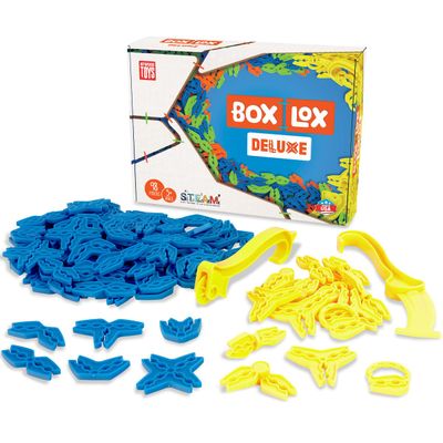Atwood Toys Box Lox 98 pcs Creative Cardboard Building kit - Construction Toys for Girls and Boys Educational STEM (Blue Deluxe)