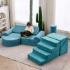 jela Toddlers Climbing Toys Indoor, Toddler Indoor Playset, Safe Soft Foam Climbing Blocks with Slide Stairs, Climbing Toys for Toddlers Luxury Miss Fabric, Soft Couch Slide (Lightblue) view 2