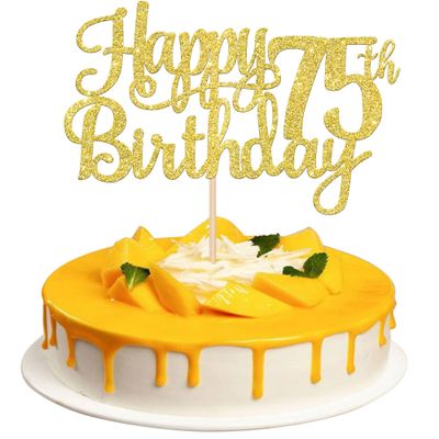 1 PCS Happy 75th Birthday Cake Topper Gold Glitter Cheers to 75 Years Birthday Cake Pick 75 Fabulous Cake Decoration for Happy 75th Birthday Theme Party Decorations Supplies