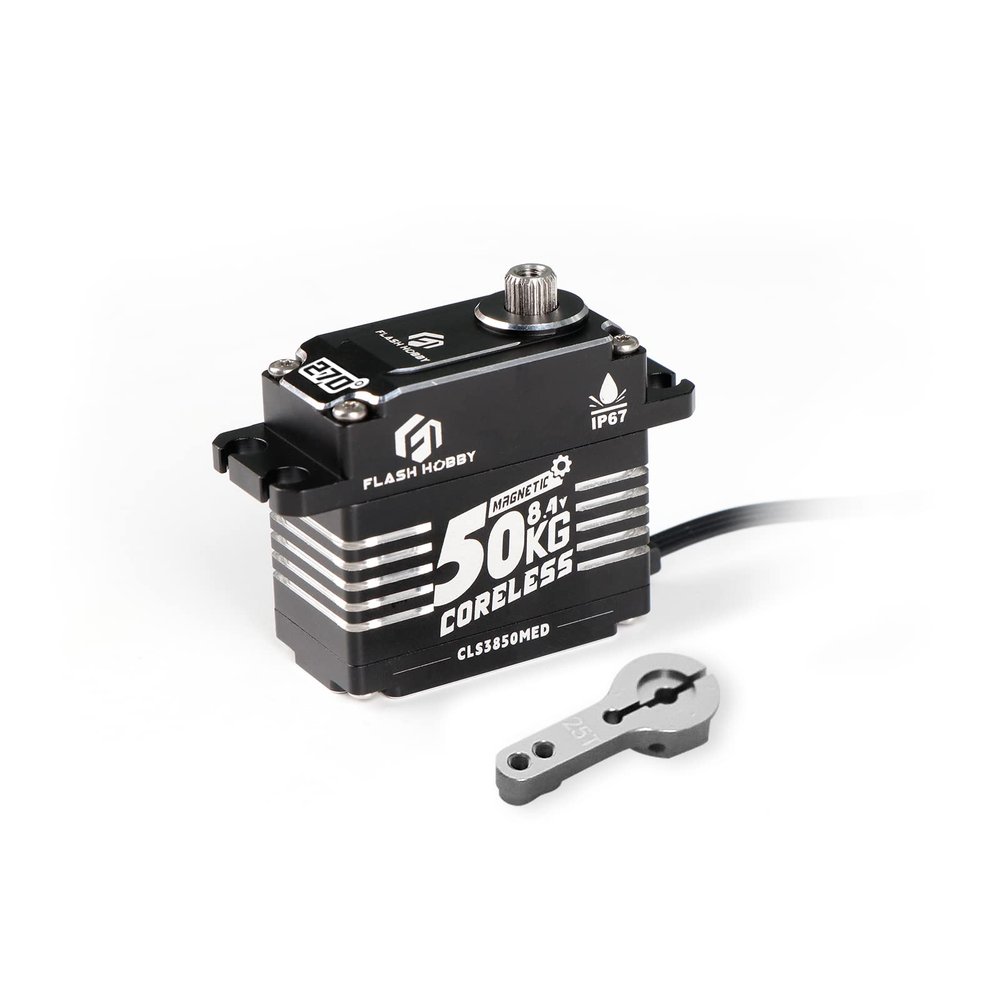 50KG Coreless Servo 8.4V High Torque Servo, Full Metal Gear Servo with IP67 Waterproof & Magnetic Support Sanwa SSR/NB4/Futaba for 1/8 1/10 Scale RC Crawler Cars, Trucks & Robotic Parts(270)
