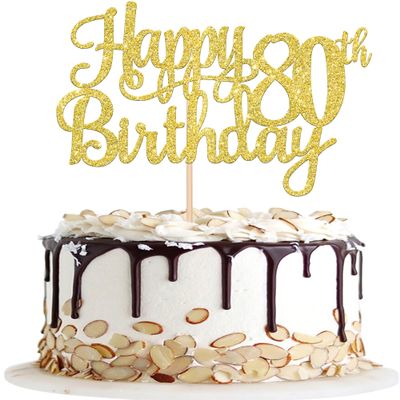 1 PCS Happy 80th Birthday Cake Topper Gold Glitter Cheers to 80 Years Birthday Cake Pick 80 Fabulous Cake Decoration for Happy 80th Birthday Theme Party Decorations Supplies