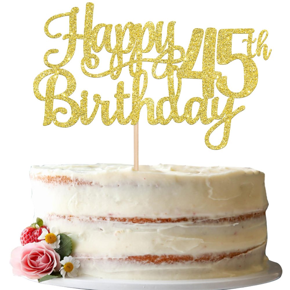 1 PCS Happy 45th Birthday Cake Topper Gold Glitter Cheers to 45 Years Birthday Cake Pick 45 Fabulous Cake Decoration for Happy 45th Birthday Theme Party Decorations Supplies