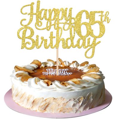 1 PCS Happy 65th Birthday Cake Topper Gold Glitter Cheers to 65 Years Birthday Cake Pick 65 Fabulous Cake Decoration for Happy 65th Birthday Theme Party Decorations Supplies