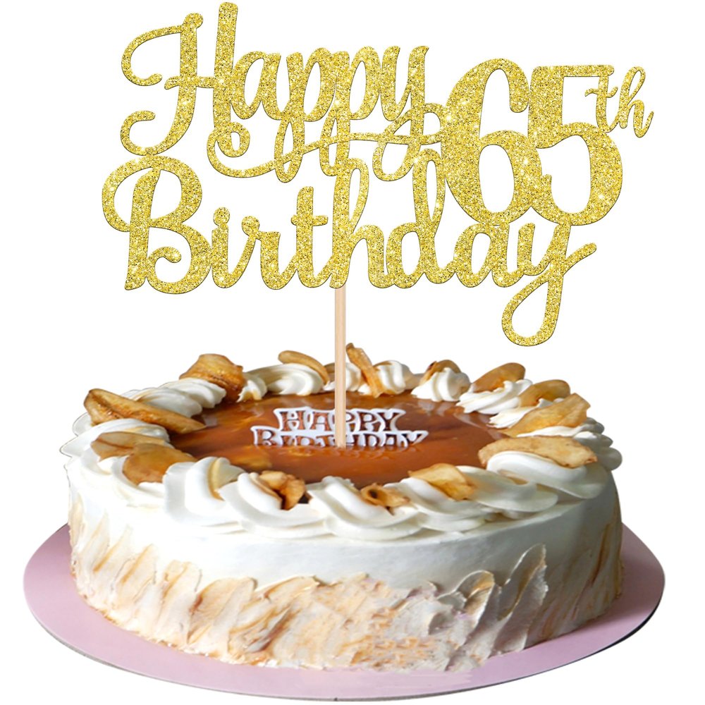 1 PCS Happy 65th Birthday Cake Topper Gold Glitter Cheers to 65 Years Birthday Cake Pick 65 Fabulous Cake Decoration for Happy 65th Birthday Theme Party Decorations Supplies