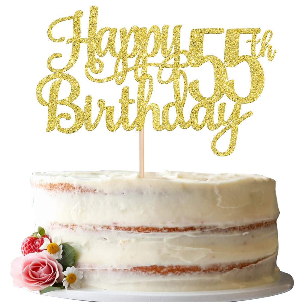 1 PCS Happy 55th Birthday Cake Topper Gold Glitter Cheers to 55 Years Birthday Cake Pick 55 Fabulous Cake Decoration for Happy 55th Birthday Theme Party Decorations Supplies