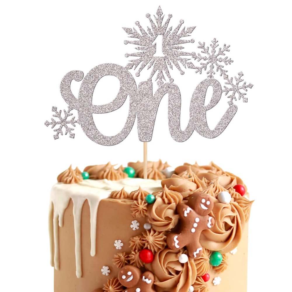 1 PCS Snowflake One Cake Topper Glitter Winter Frozen Theme First Birthday Snowflake Cake Pick for Winter Onederland Baby Shower Kids 1st Birthday Party Cake Decorations Supplies Silver