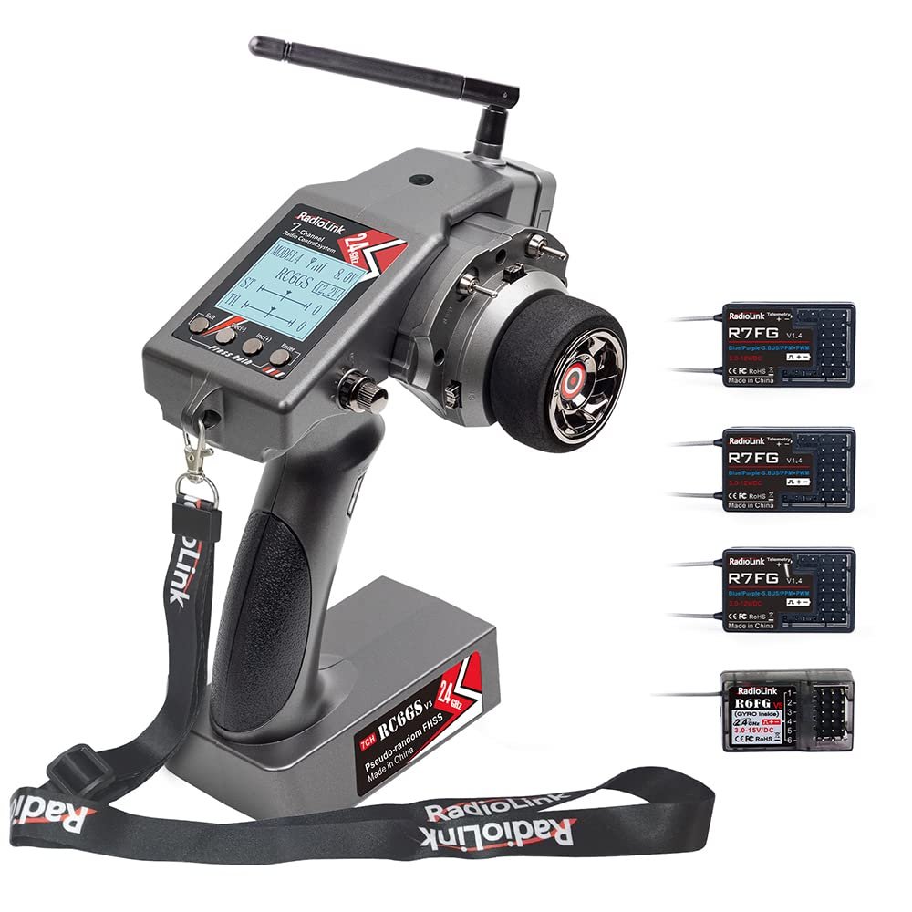 Radiolink RC6GS V3(V2 Upgrade) 7 Channels RC Radio Transmitter with 3Pcs R7FG & 1Pcs R6FG Gyro Receivers 2.4GHz 600m for Remote Control Car, Truck, Buggy, Racing Vehicle, Crawler, RC Boat