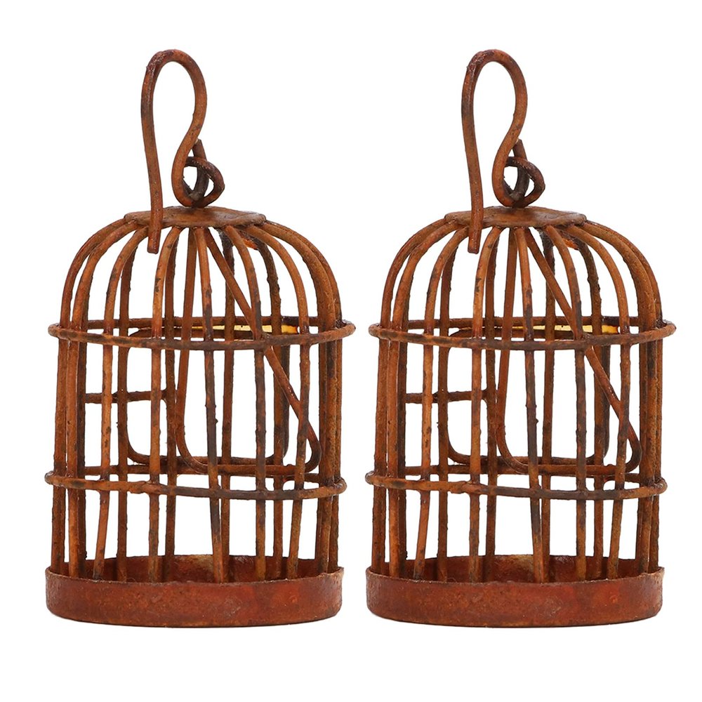 2pcs Dollhouse Iron Birdcage Rusty Simulation 1:12 Scale Metal Bird Cage for Dollhouse Accessories Accessories Toys
