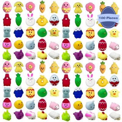 Anditoy 100 PCS Easter Mochi Squishy Toys Stress Relief Squishies for Kids Boys Girls Toddlers Easter Basket Stuffers Egg Fillers Gifts Party Favors