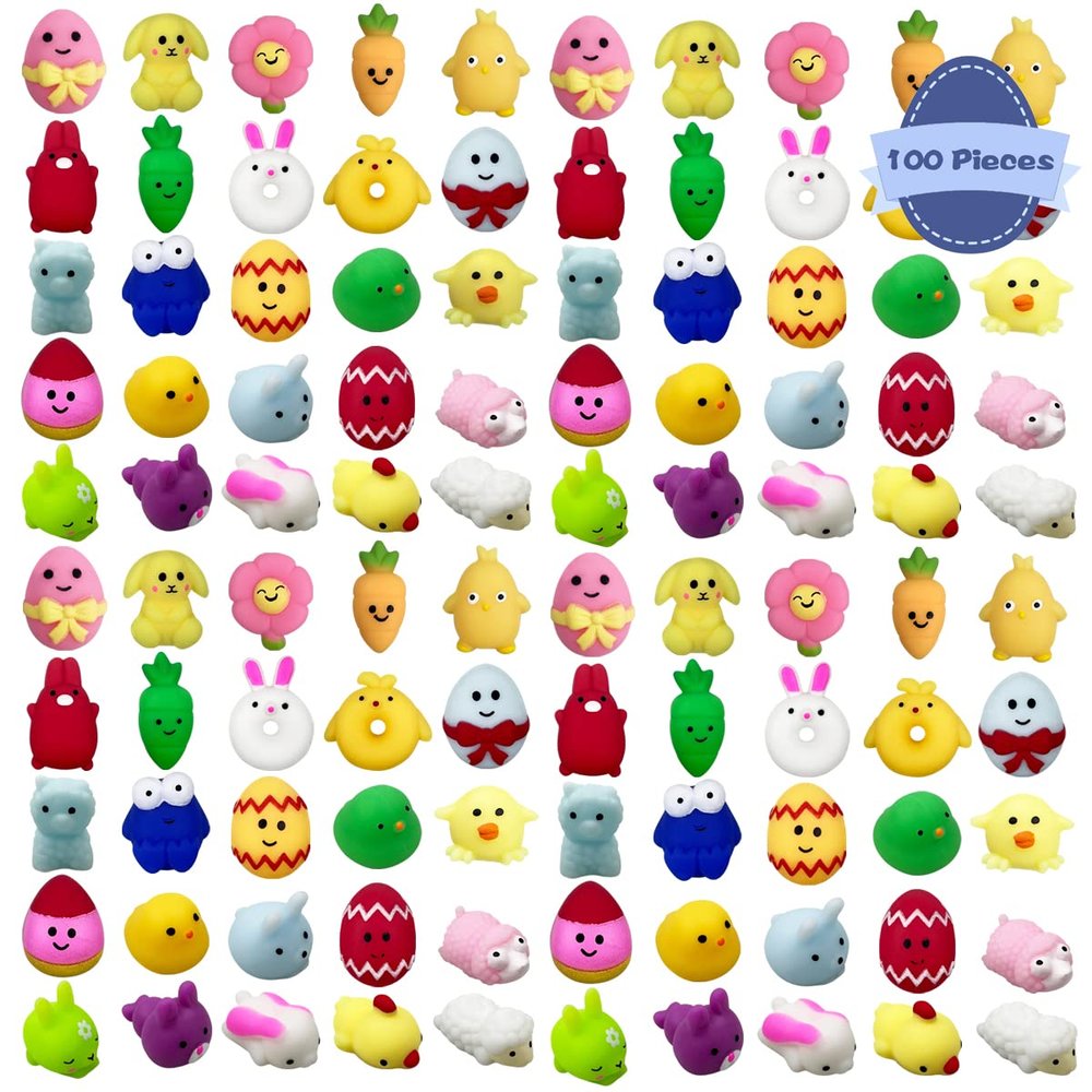 Anditoy 100 PCS Easter Mochi Squishy Toys Stress Relief Squishies for Kids Boys Girls Toddlers Easter Basket Stuffers Egg Fillers Gifts Party Favors