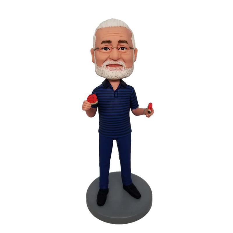 Mydedor Custom Man Eating Watermelon Bobble-Head, Unique Figurine Custom Bobble Heads Figures Personalized Doll Handmade Birthday Gifts for Man, for Bestfriend Husband Boss Office Coworker