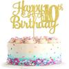 1 PCS Happy 10th Birthday Cake Topper Gold Glitter Cheers to 10 Years Birthday Cake Pick 10 Fabulous Double Digits Cake Decoration for Happy 10th Birthday Theme Party Decorations Supplies view 1