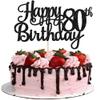 1 PCS Happy 80th Birthday Cake Topper Glitter Cheers to 80 Years Birthday Cake Pick 80 Fabulous Cake Decoration for Happy 80th Birthday Theme Party Decorations Supplies Black view 1