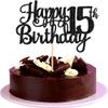 1 PCS Happy 15th Birthday Cake Topper Glitter Cheers to 15 Years Birthday Cake Pick Mis Quince 15 Fabulous Cake Decoration for Happy 15th Birthday Theme Party Decorations Supplies Black view 1