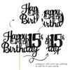 1 PCS Happy 15th Birthday Cake Topper Glitter Cheers to 15 Years Birthday Cake Pick Mis Quince 15 Fabulous Cake Decoration for Happy 15th Birthday Theme Party Decorations Supplies Black view 3